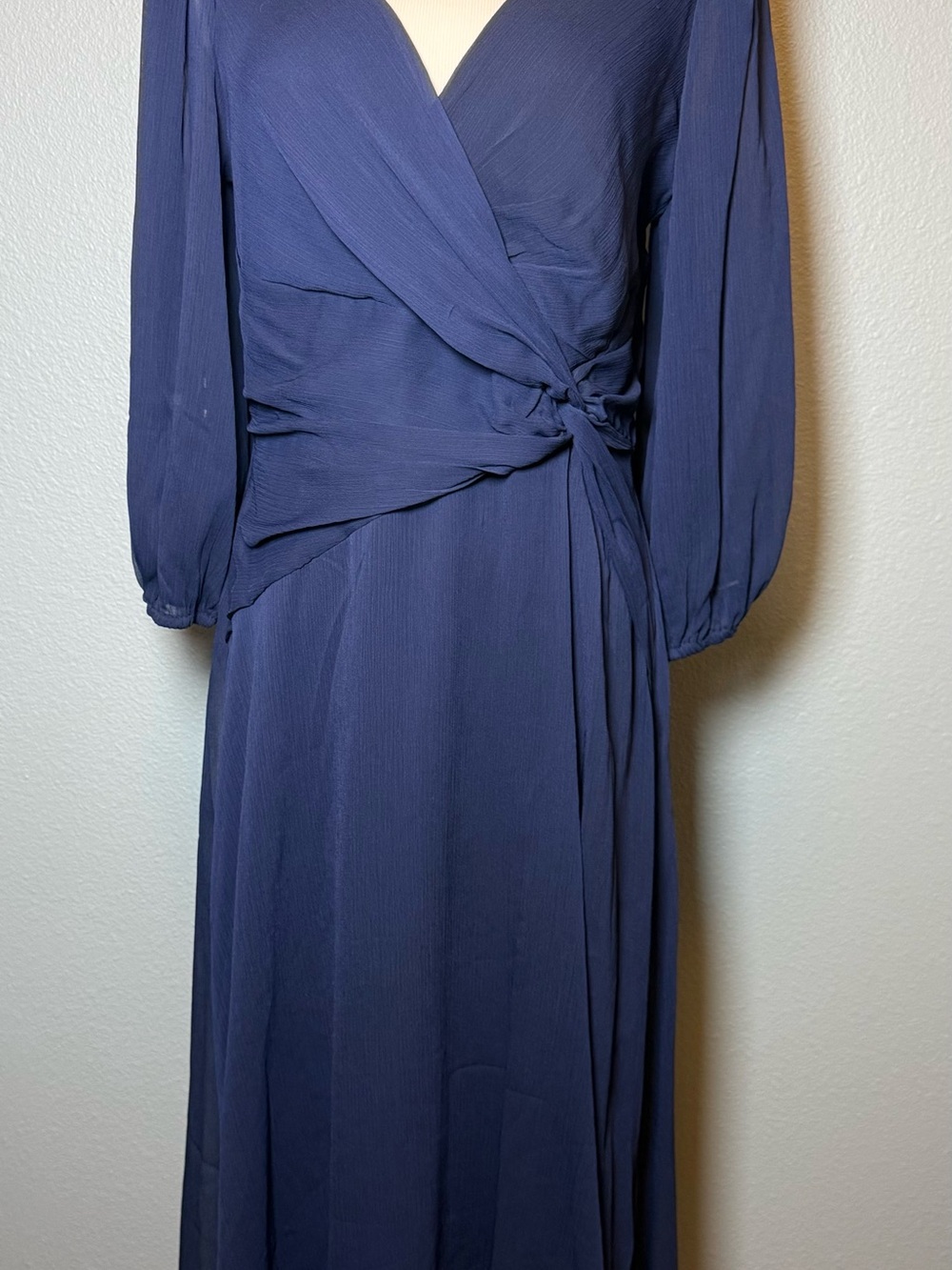 DKNY Navy Long-Sleeve Wrap Maxi Dress